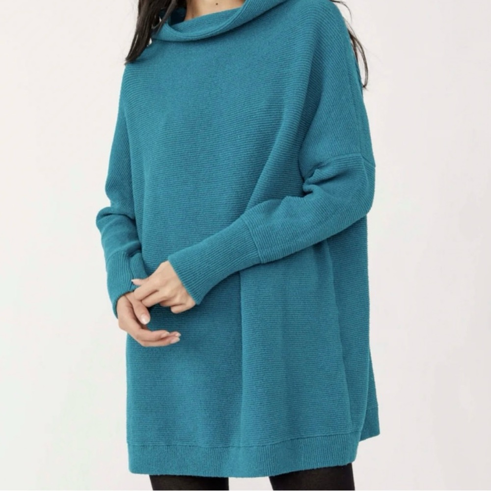 Free People Ottoman Tunic Cotton Blend Teal Sweater, Size Medium Tropical Bay